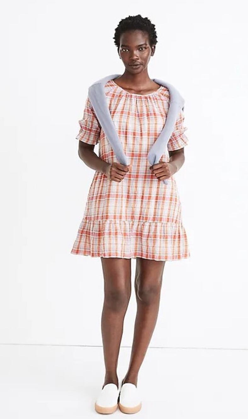 Madewell Plaid Ruffle-Sleeve Popover Mini Dress Medium